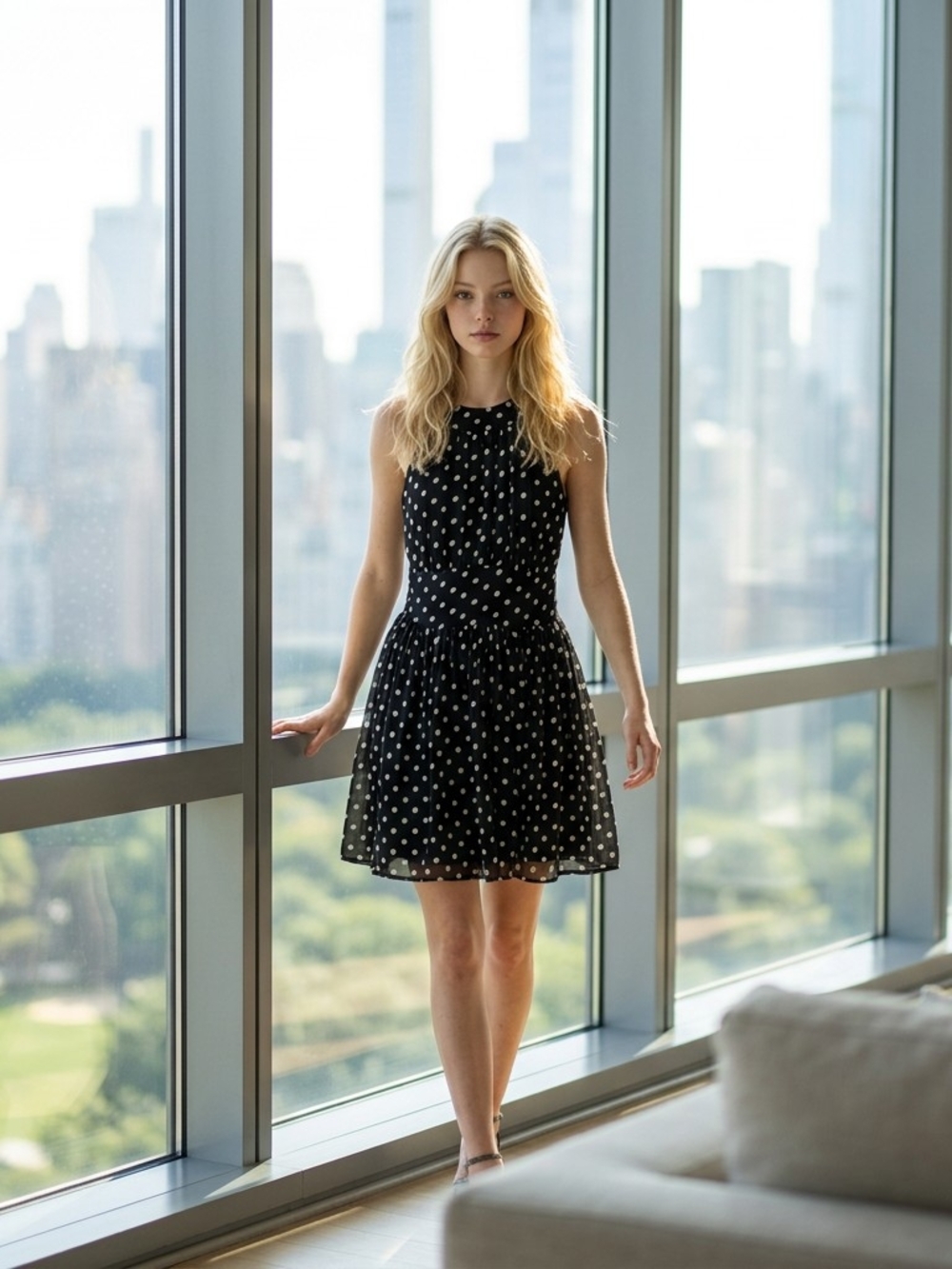 Classic Black Polka Dot Sleeveless Fit-and-Flare Dress